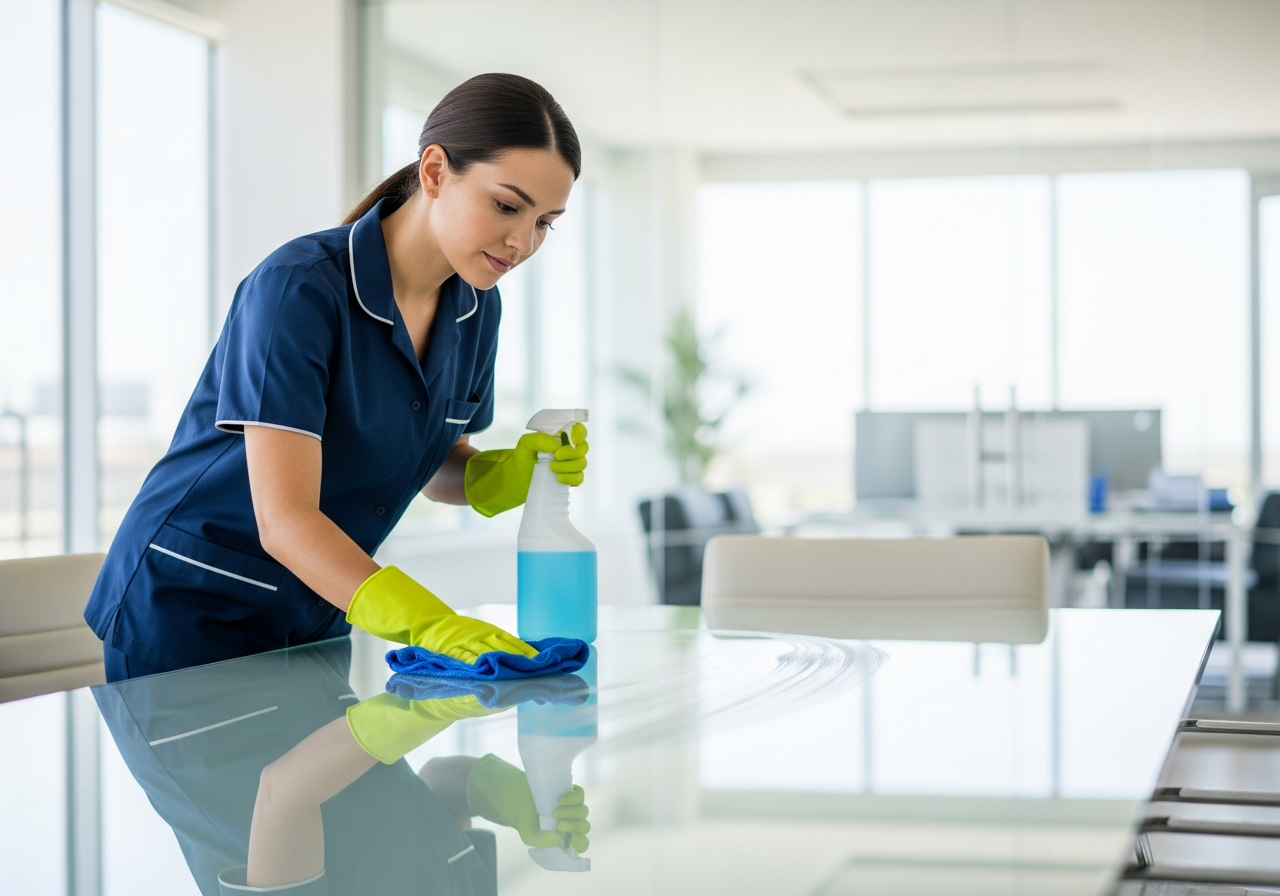 Professional commercial cleaner at work
