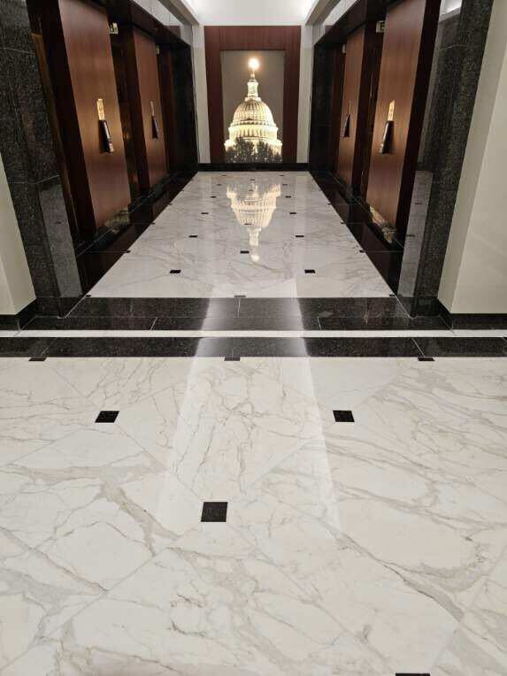 Polished commercial lobby floors