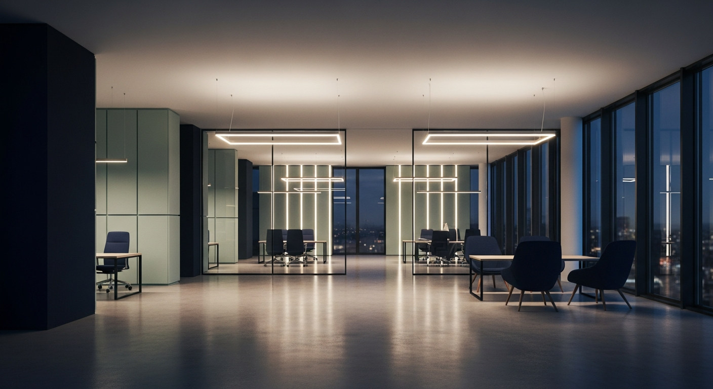 Pristine modern office at night